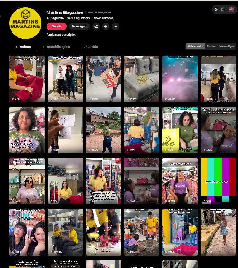 Print do perfil do TikTok da Martins Magazine